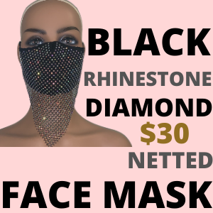 BLACK RHINESTONE DIAMOND NETTED FACE MASK