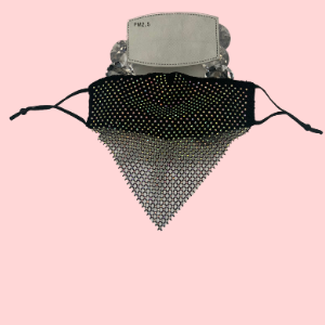 BLACK RHINESTONE DIAMOND NETTED FACE MASK