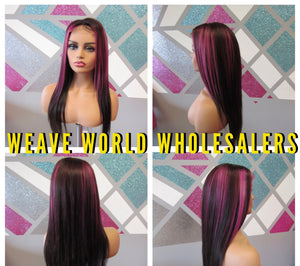 FUCHSIA SILKY STRAIGHT LACE CLOSURE WIG
