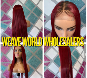 RED SILKY STRAIGHT LACE CLOSURE WIG