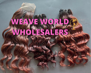 VIRGIN CURLY RED COPPER COLORED SET