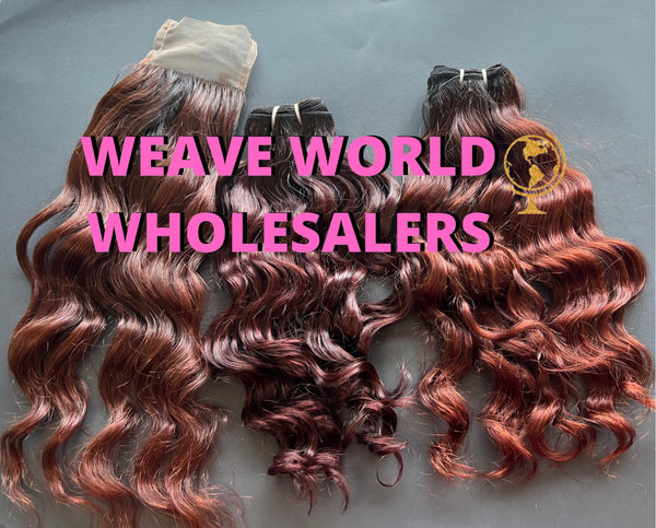 VIRGIN CURLY RED COPPER COLORED SET