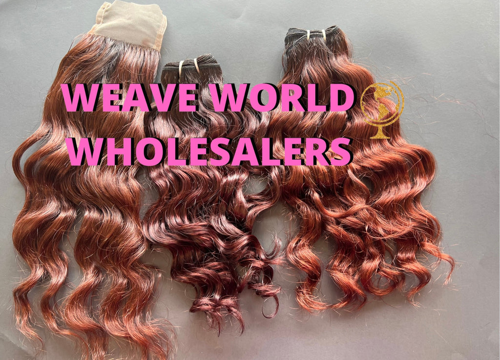VIRGIN CURLY RED COPPER COLORED SET