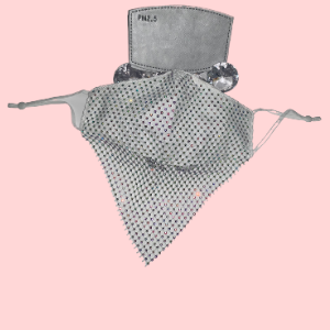 WHITE RHINESTONE NETTED FACE MASK
